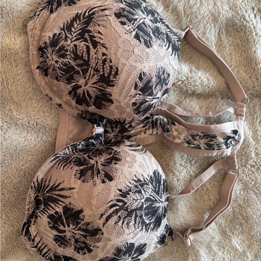 Victoria's Secret Tan and Black Floral Bra